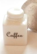 Square White China Storage Jar - Coffee